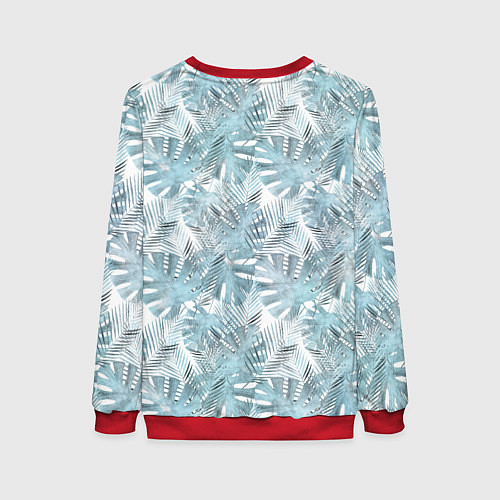 Женский свитшот Голубые листья пальмы на белом / 3D-Красный – фото 2