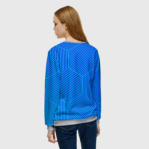 Женский свитшот Blue geometry линии / 3D-Меланж – фото 4
