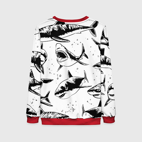 Женский свитшот Кровожадные акулы - стая / 3D-Красный – фото 2