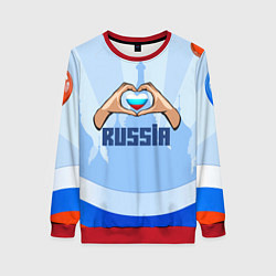 Свитшот женский Люблю Россию - сердечко руками, цвет: 3D-красный