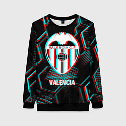 Свитшот женский Valencia FC в стиле glitch на темном фоне, цвет: 3D-черный