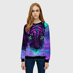Свитшот женский Светящийся неоновый тигр, цвет: 3D-черный — фото 2