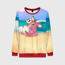Свитшот женский Свинка на пляже хохочет, цвет: 3D-красный