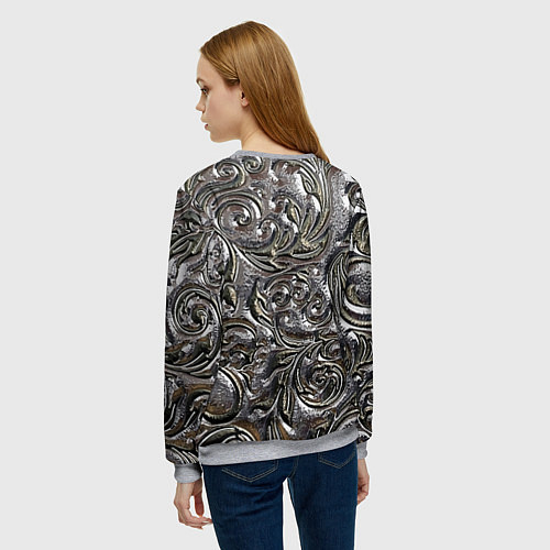Женский свитшот Растительный орнамент - чеканка по серебру / 3D-Меланж – фото 4