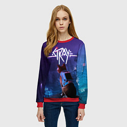Свитшот женский Stray кот неон, цвет: 3D-красный — фото 2