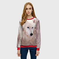 Свитшот женский Белый зимний волк, цвет: 3D-красный — фото 2