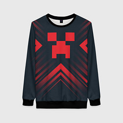 Свитшот женский Красный символ Minecraft на темном фоне со стрелка, цвет: 3D-черный
