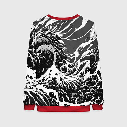 Женский свитшот Черно-белые волны / 3D-Красный – фото 2