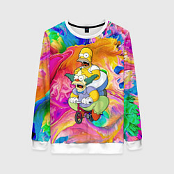 Свитшот женский Гомер Симпсон и клоун Красти едут на детском велос, цвет: 3D-белый