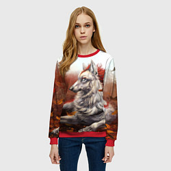 Свитшот женский Арт - волк с рыжей гривой, цвет: 3D-красный — фото 2