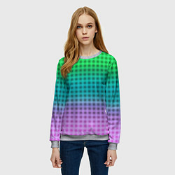 Свитшот женский Gradient lilac green plaid, цвет: 3D-меланж — фото 2