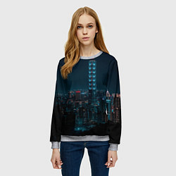 Свитшот женский Ночной неоновый город, цвет: 3D-меланж — фото 2