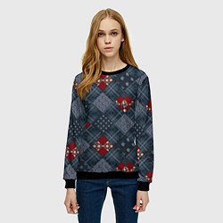Свитшот женский Red and blue denim patchwork, цвет: 3D-черный — фото 2