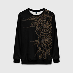 Свитшот женский Элегантные розы на черном фоне, цвет: 3D-черный
