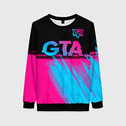 Свитшот женский GTA - neon gradient: символ сверху, цвет: 3D-черный
