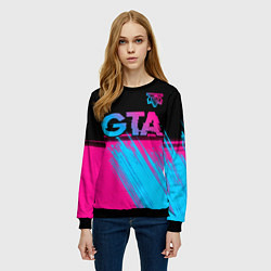 Свитшот женский GTA - neon gradient: символ сверху, цвет: 3D-черный — фото 2
