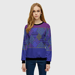 Свитшот женский Combined burgundy-blue pattern with patchwork, цвет: 3D-черный — фото 2