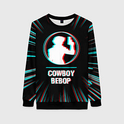 Свитшот женский Символ Cowboy Bebop в стиле glitch на темном фоне, цвет: 3D-черный