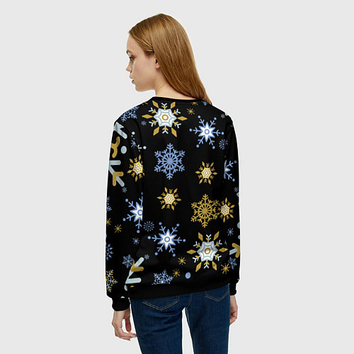 Женский свитшот Новый год снежинки на чёрном фоне / 3D-Черный – фото 4