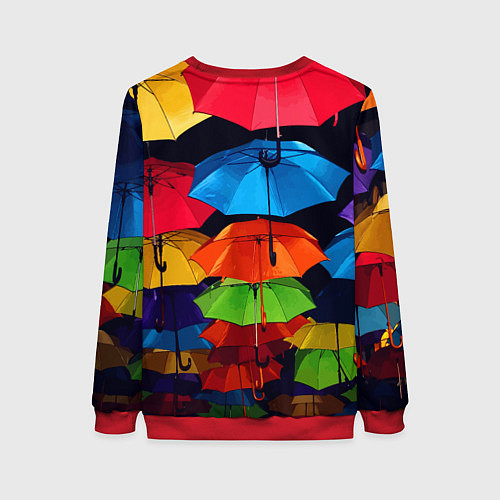Женский свитшот Разноцветные зонтики - композиция / 3D-Красный – фото 2