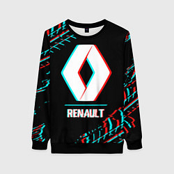 Женский свитшот Значок Renault в стиле glitch на темном фоне