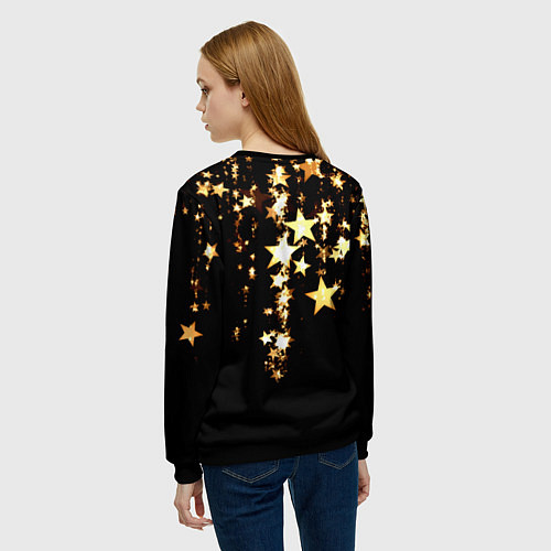 Женский свитшот Золотые праздничные звезды / 3D-Черный – фото 4