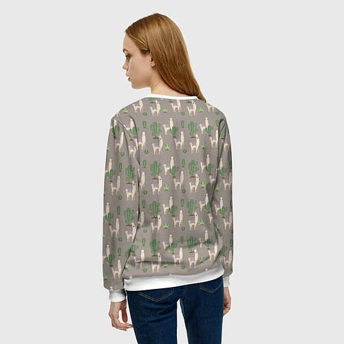 Женский свитшот Три забавных ламы среди кактусов / 3D-Белый – фото 4
