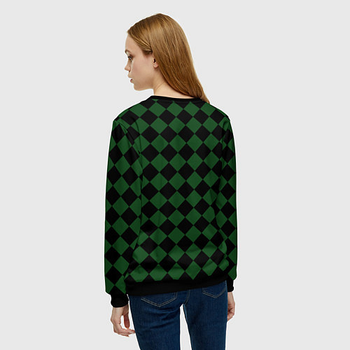 Женский свитшот Краснодар черно-зеленая клетка / 3D-Черный – фото 4
