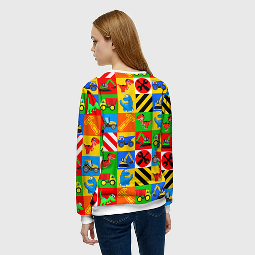Женский свитшот Машинки и динозаврики в кубиках / 3D-Белый – фото 4