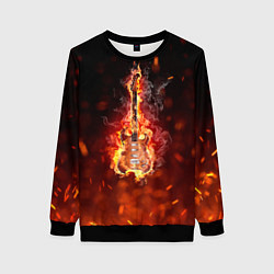 Свитшот женский Гитара - пламя, цвет: 3D-черный