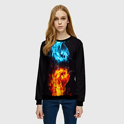 Свитшот женский Огонь и вода - противостояние, цвет: 3D-черный — фото 2