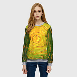 Свитшот женский Желто-зеленая текстурная абстракция акрилом, цвет: 3D-меланж — фото 2