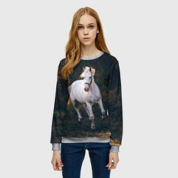 Свитшот женский Скачущая белая лошадь, цвет: 3D-меланж — фото 2