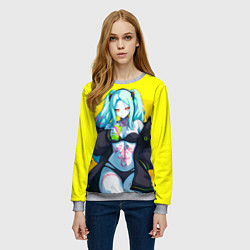 Свитшот женский Ребекка пьет коктель - Киберпанк аниме, цвет: 3D-меланж — фото 2