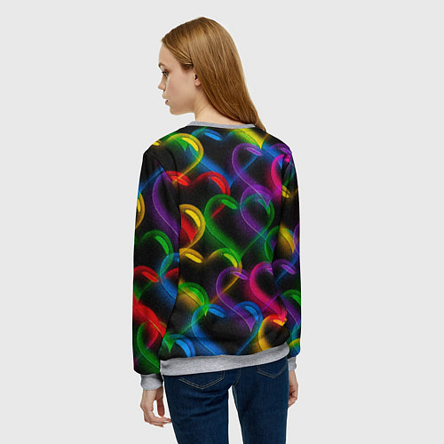 Женский свитшот Граффити - неоновые сердца / 3D-Меланж – фото 4