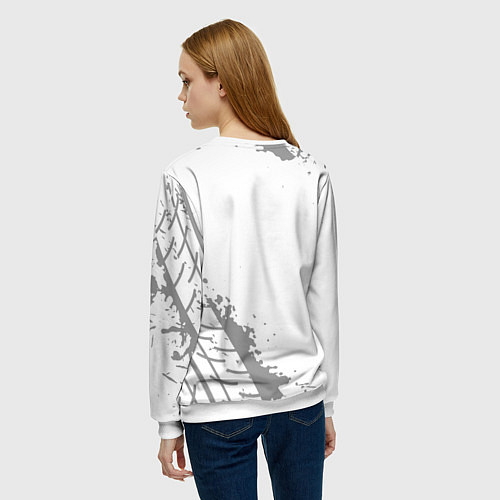 Женский свитшот Exeed speed на светлом фоне со следами шин: надпис / 3D-Белый – фото 4
