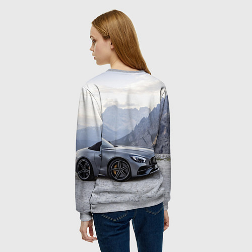 Женский свитшот Mercedes AMG V8 Biturbo cabriolet - mountains / 3D-Меланж – фото 4