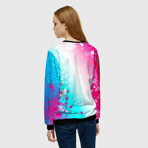 Женский свитшот Nirvana neon gradient style: надпись, символ / 3D-Черный – фото 4