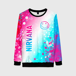 Свитшот женский Nirvana neon gradient style: надпись, символ, цвет: 3D-черный