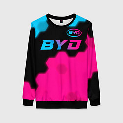 Свитшот женский BYD - neon gradient: символ сверху, цвет: 3D-черный