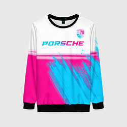 Свитшот женский Porsche neon gradient style: символ сверху, цвет: 3D-черный