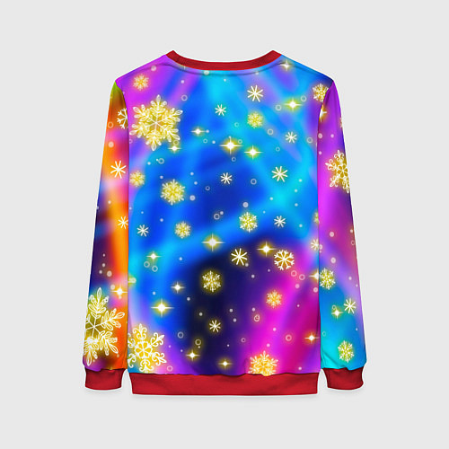 Женский свитшот Снежинки и звезды - яркие цвета / 3D-Красный – фото 2