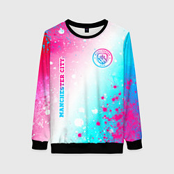 Свитшот женский Manchester City neon gradient style: надпись, симв, цвет: 3D-черный