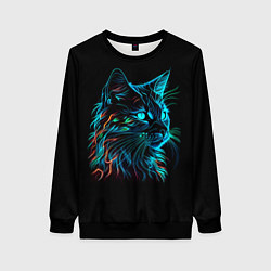 Свитшот женский Неоновый котик, цвет: 3D-черный