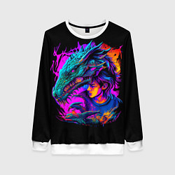 Свитшот женский Дракон и девушка - поп арт, цвет: 3D-белый