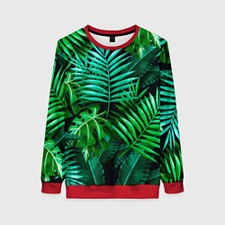 Свитшот женский Тропические растения - текстура, цвет: 3D-красный