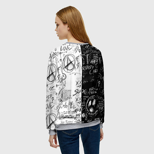 Женский свитшот Сатору Годжо в очках - магическая битва / 3D-Меланж – фото 4