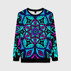 Свитшот женский Яркая цветная мандала, цвет: 3D-черный