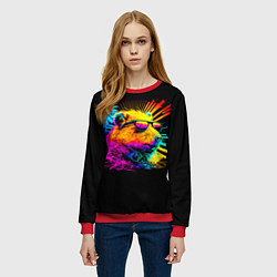 Свитшот женский Капибара в тёмных очках - поп арт, цвет: 3D-красный — фото 2