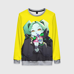 Свитшот женский Ребекка пьет коктель - Cyberpunk, цвет: 3D-меланж